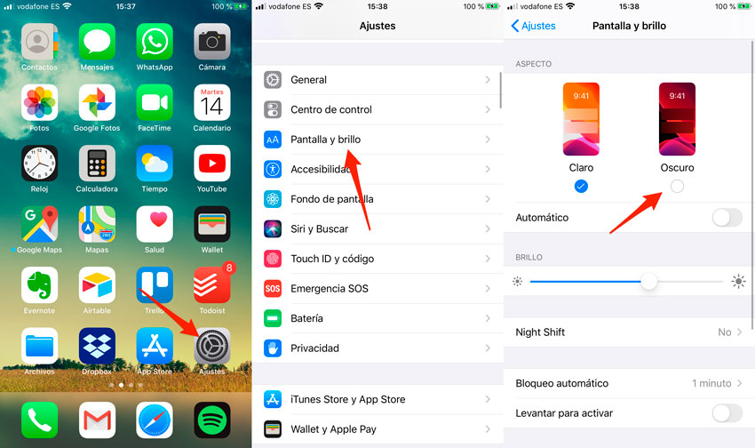 Activar modo oscuro de iOS