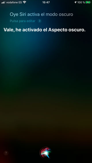 Activar el aspecto oscuro del iPhone desde Siri