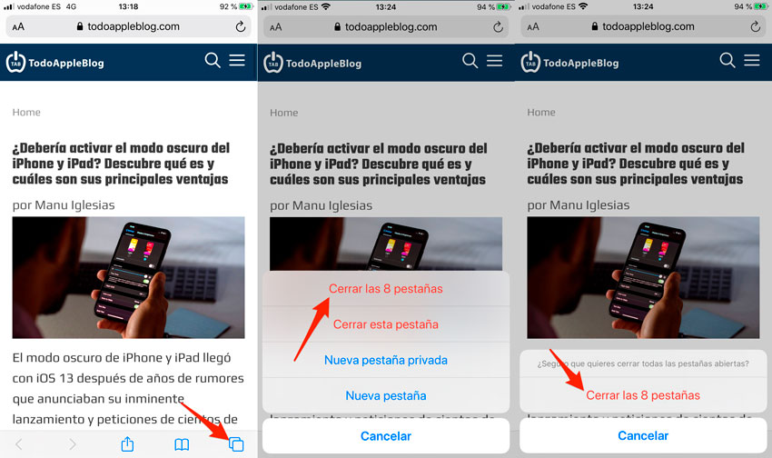 Cerrar todas las pestañas en Safari