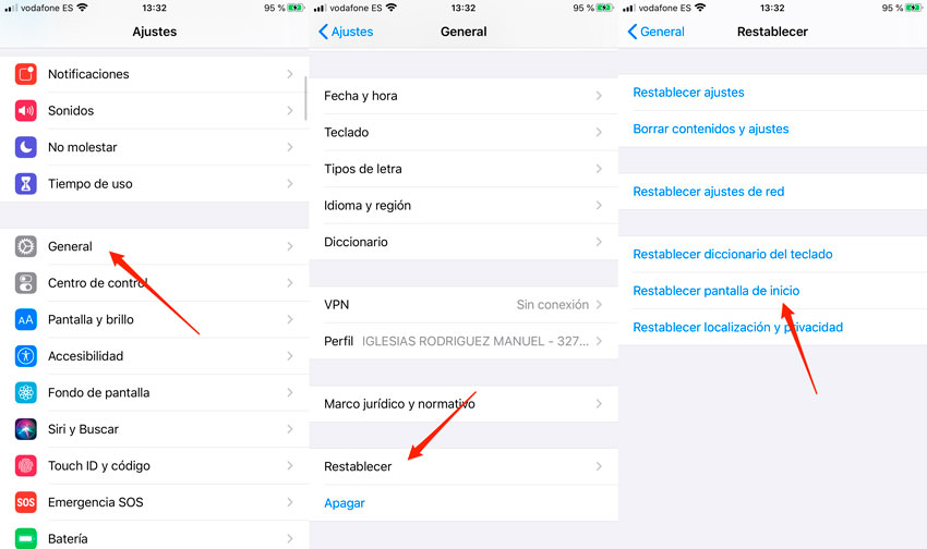 Restablecer pantalla de inicio iOS