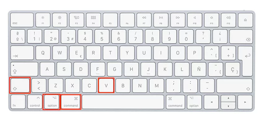 Atajo de teclado para pegar texto sin formato en Mac
