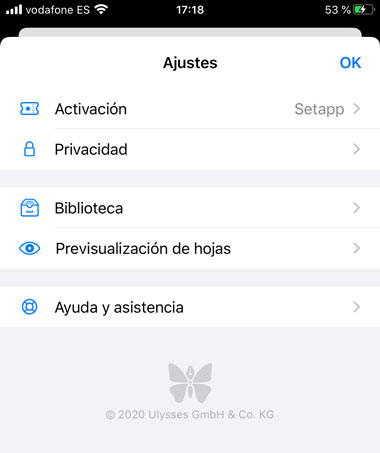 Ulysses activado desde SetApp