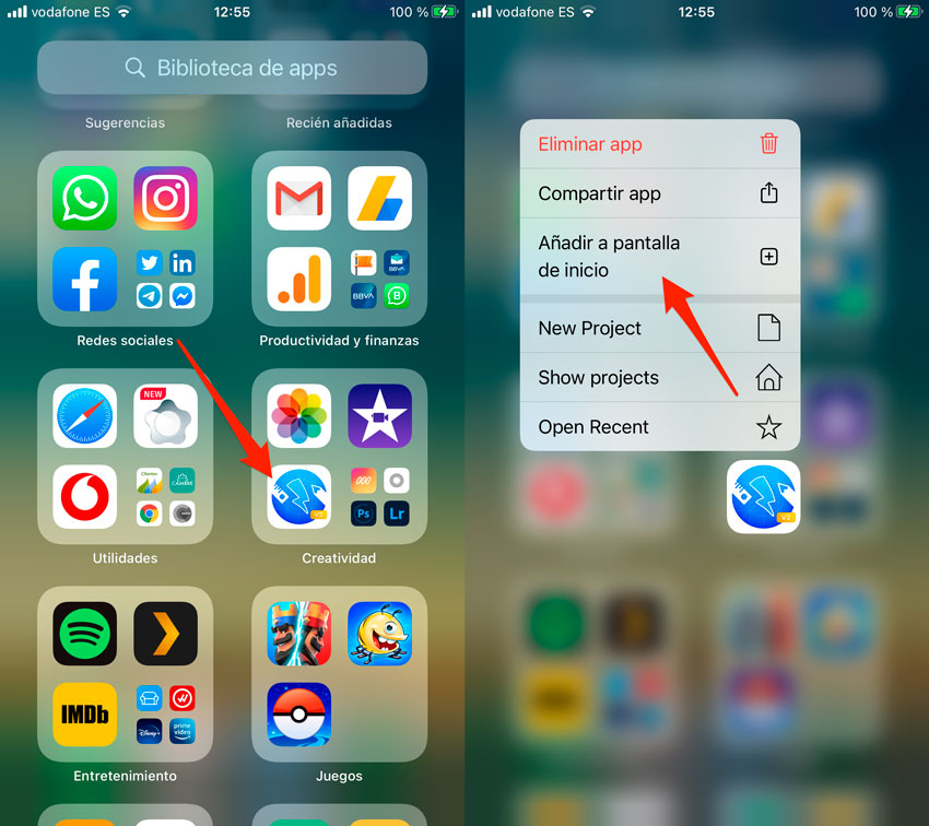 Añadir apps a la pantalla de inicio del iPhone