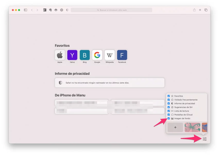 Cambiar fondo de pantalla en Safari para Mac