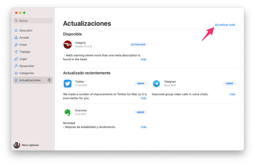Actualizar todas las aplicaciones del Mac