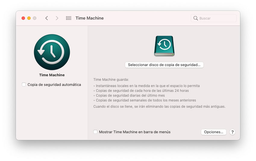 Copia de seguridad en Time Machine
