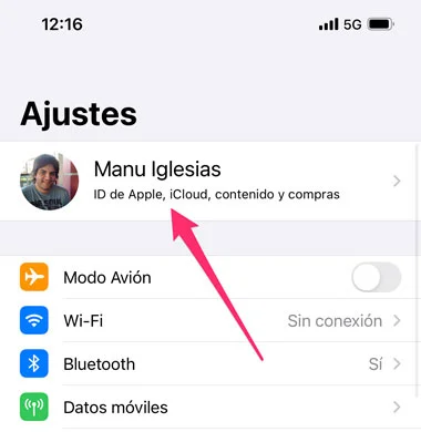 Acceder a los ajustes del Apple ID en el iPhone