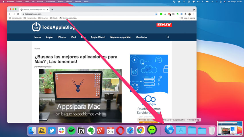 Arrastrar favorito al Dock