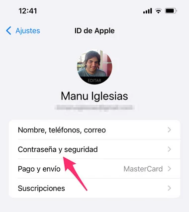 Contraseñas y Seguridad en los ajustes de iCloud de iOS
