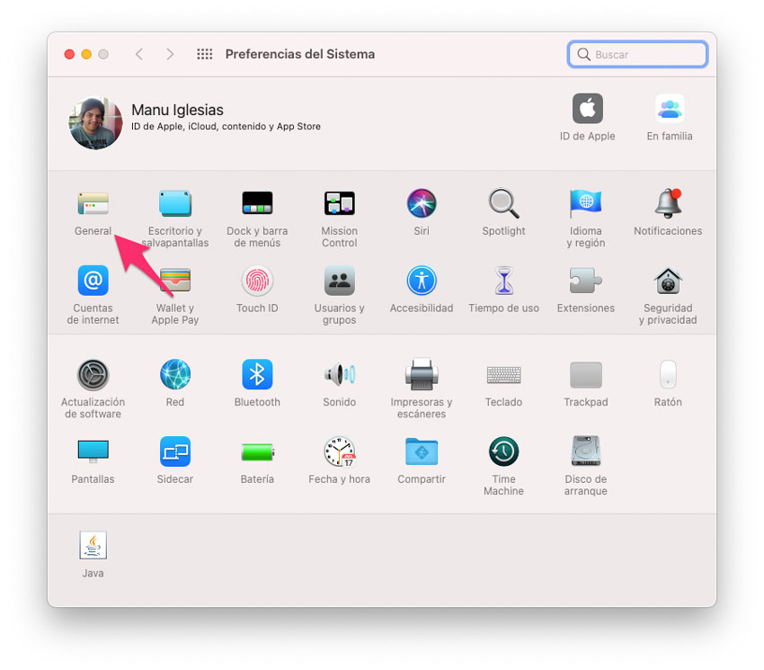 Opción general de preferencias del sistema en Mac