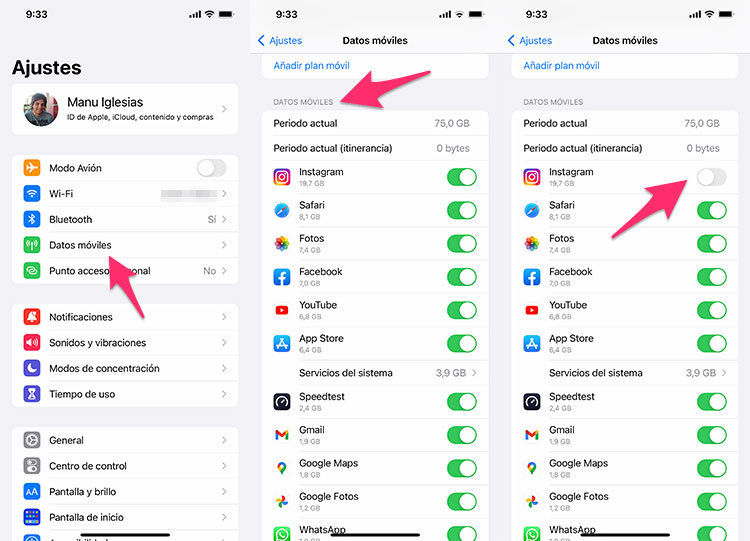 No permitir el acceso a datos móviles a algunas apps de iOS
