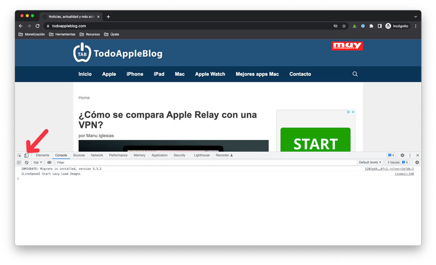 Activar el modo responsive en Chrome para Mac