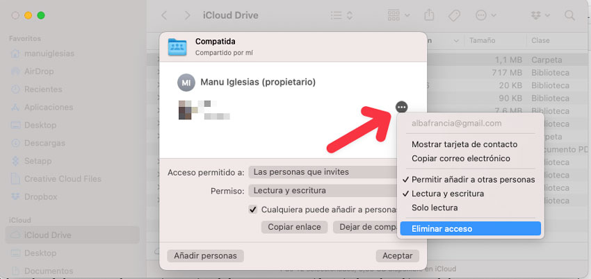 Eliminar usuario de carpeta compartida