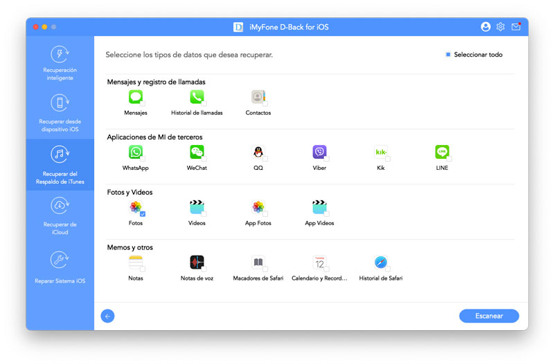 Seleccionar archivos a recuperar Mac