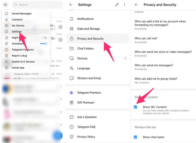 Desactivar el filtro de contenido para adultos de Telegram